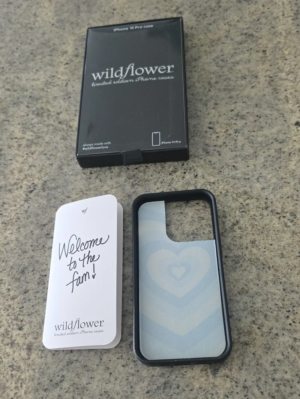 Wildflowers Blue Chevron iPhone 14 Pro Case - Layered Heart Pattern